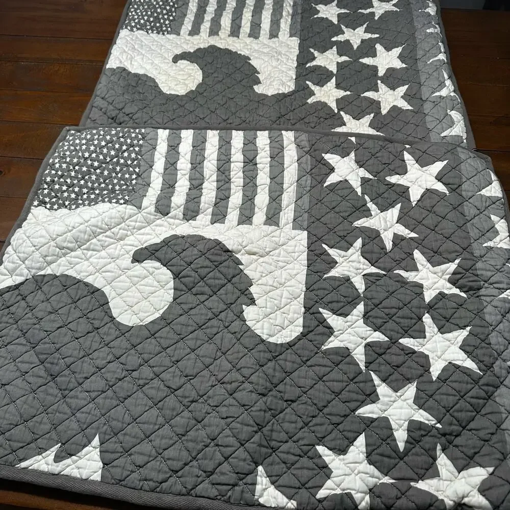 Tommy Hilfiger Atlantica Americana Eagle Flag Gray Quilted Shams Set 2 Standard